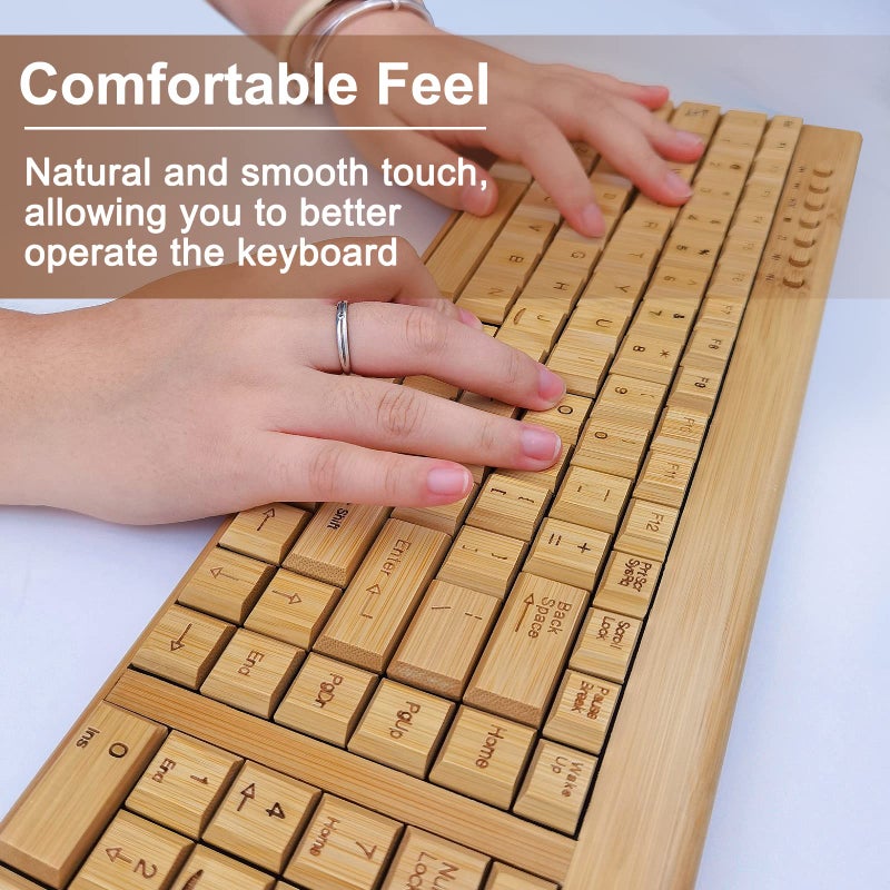 SMARTTECH Smart Tech Handcrafted Natural Bamboo Wooden PC Wireless 2.4GHz Keyboard and Mouse Combo - Image 3